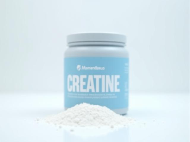 A clean container of Momentous Creatine powder on a minimalist background