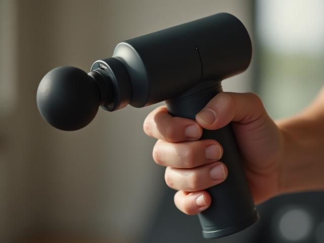 A Theragun Mini held in a hand, compact and ready for use